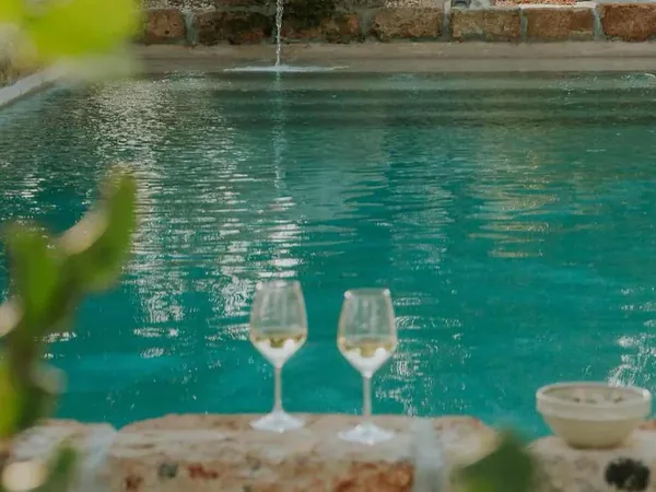 Two glasses of wine on the edge of the pool