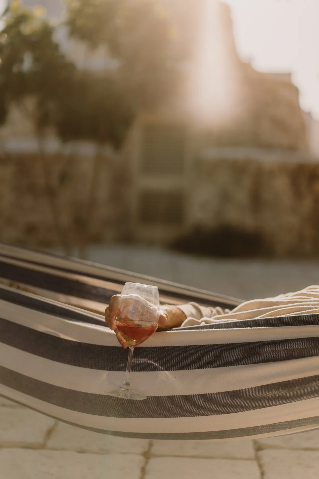 A glass of rosé in the hammock